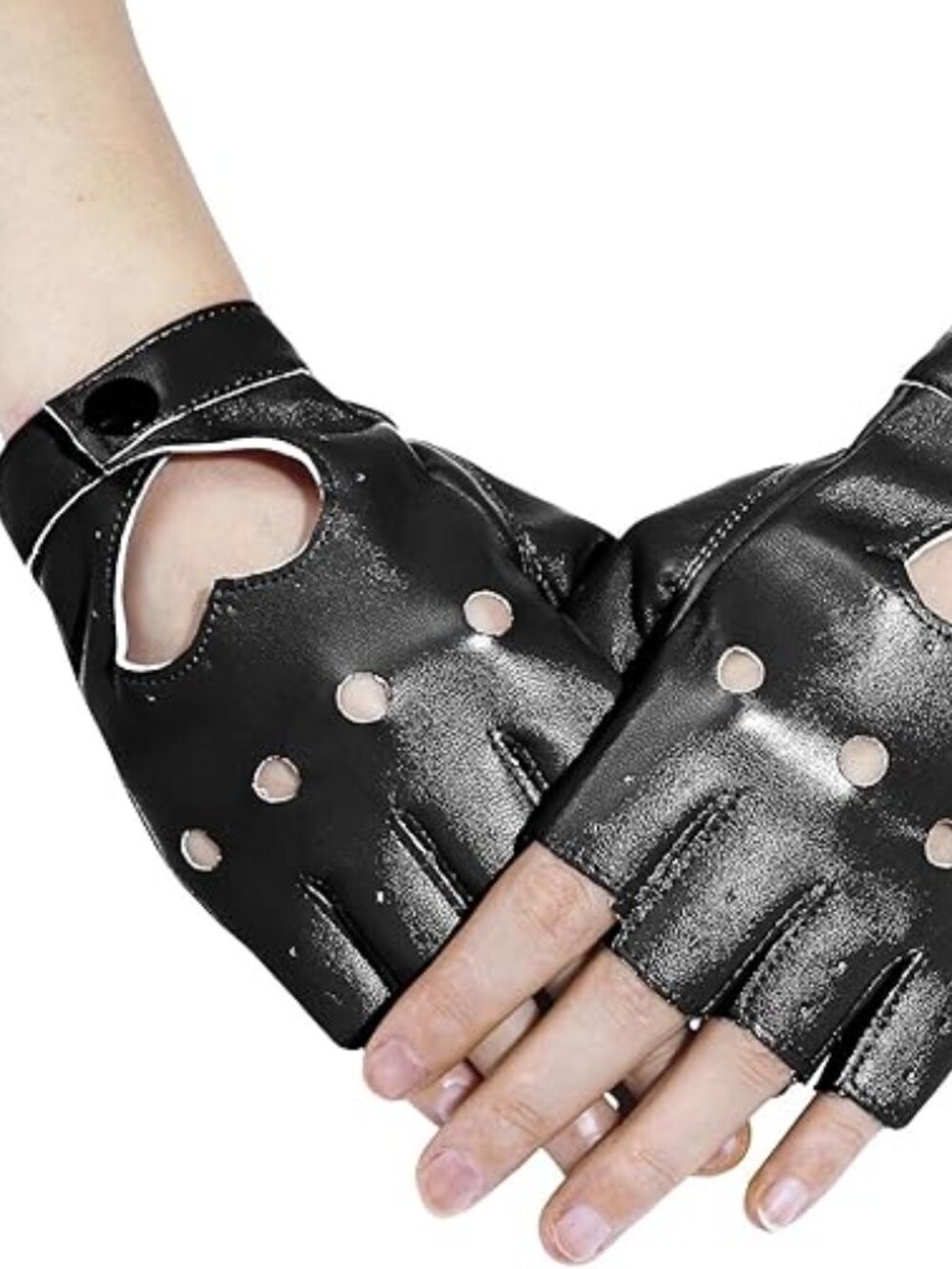Punk Black Leather Fingerless Gloves for Women Gothic